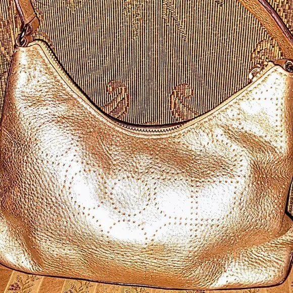 Kate Spade New York Vintage Leather Handbag Gold Metallic Circle Design - Picture 3 of 4